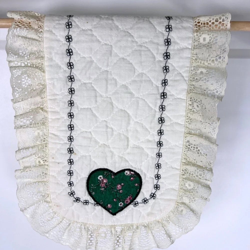 Set of 3 Quilted Table Runners Heart Floral Applique Lace Trim Farmhouse‎ Decor
